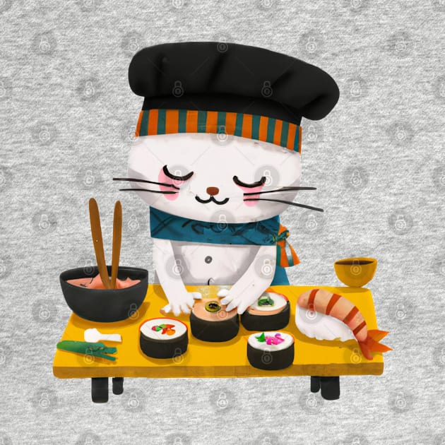 Kawaii Sushi Cat Chef by Souls.Print